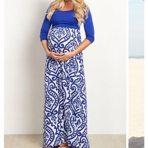 S PinkBlush Maternity Royal Blue Damask Maxi Dress